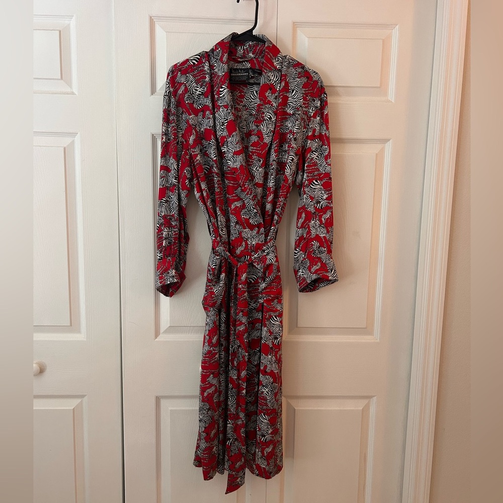 Vintage Nicole Miller Rare 100% Silk Zebra Print Kimono Robe 1992